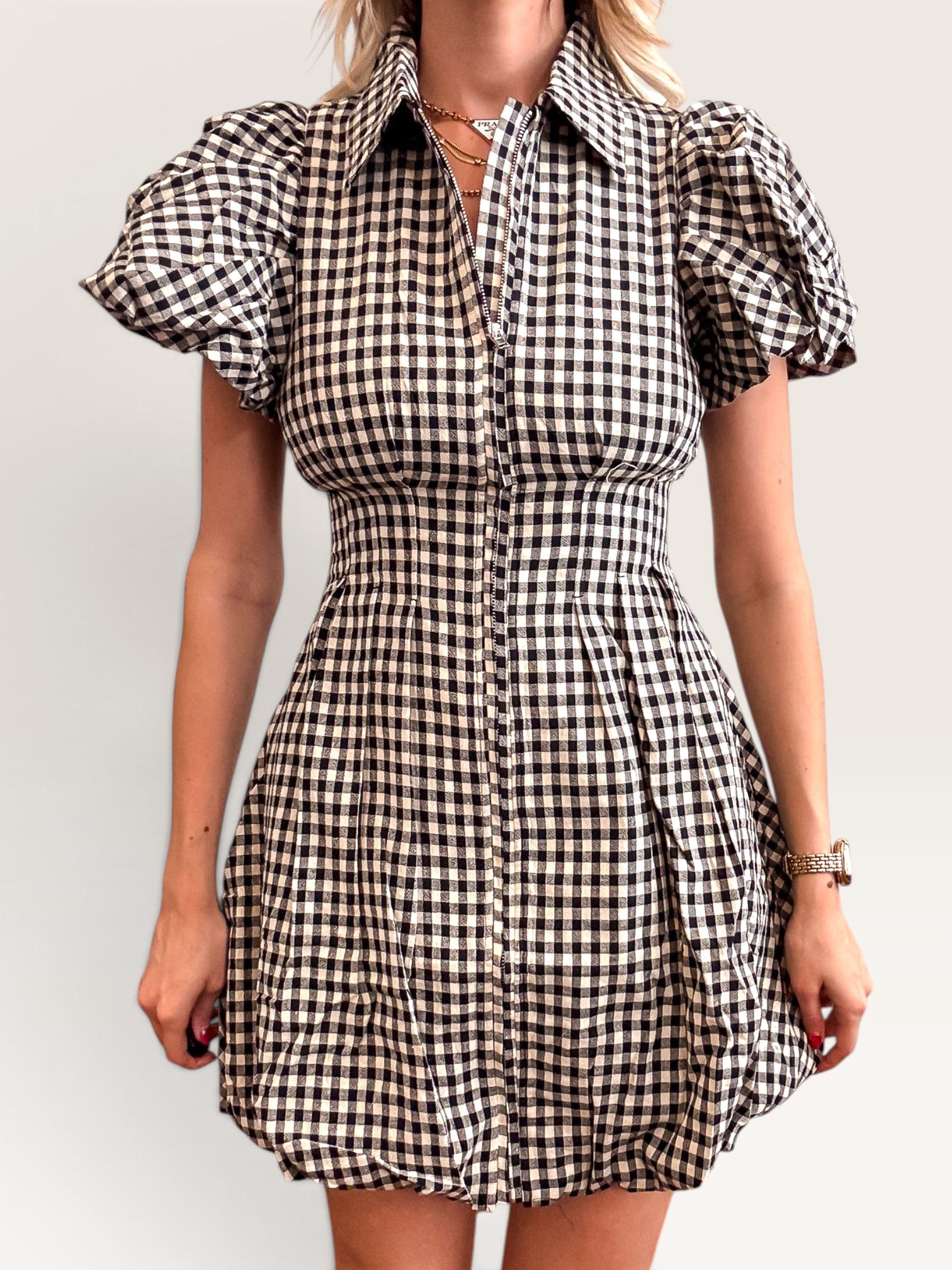Ressie Gingham Mini Dress - Black