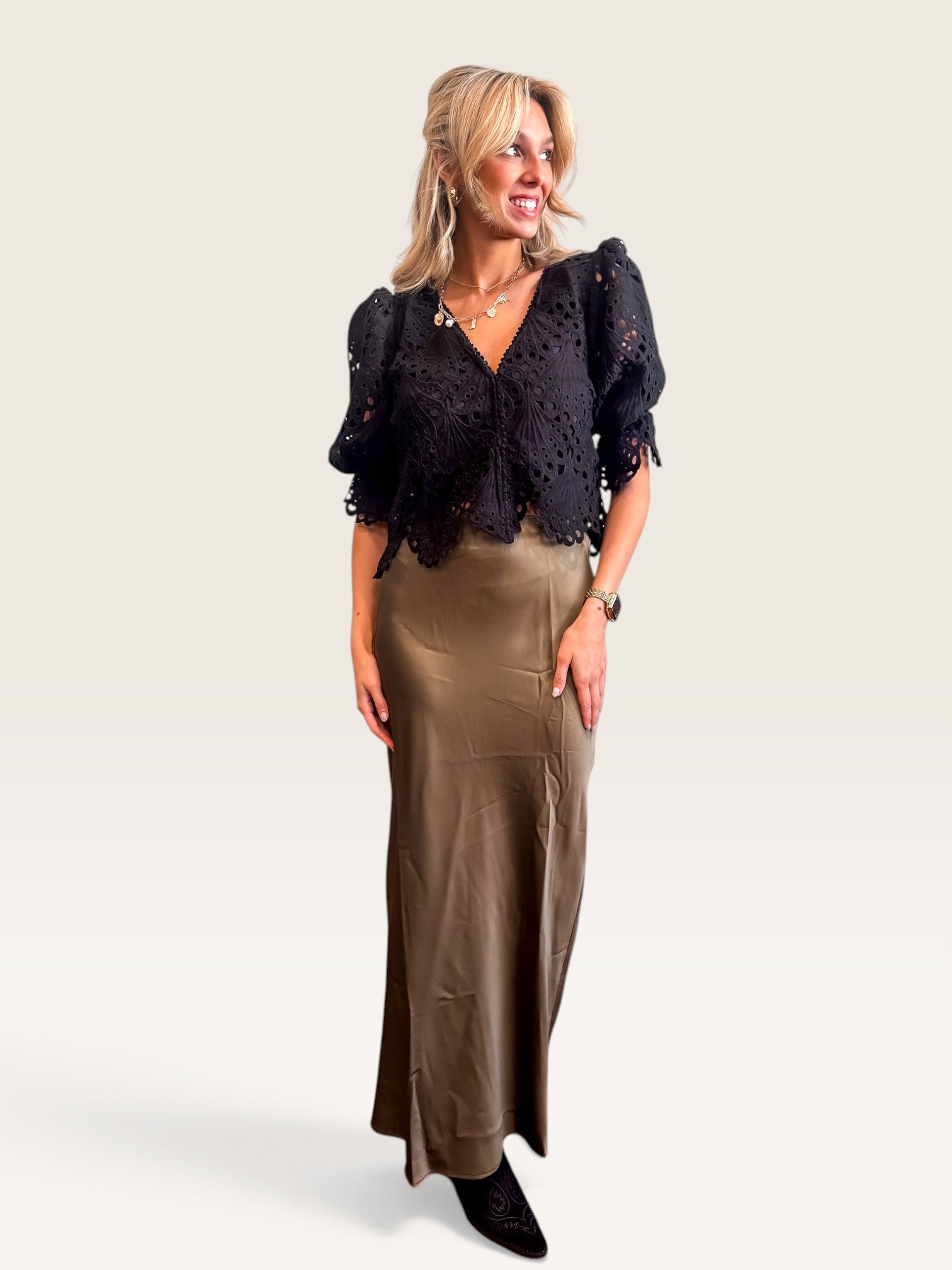 Selena Lace Crop Blouse - Black