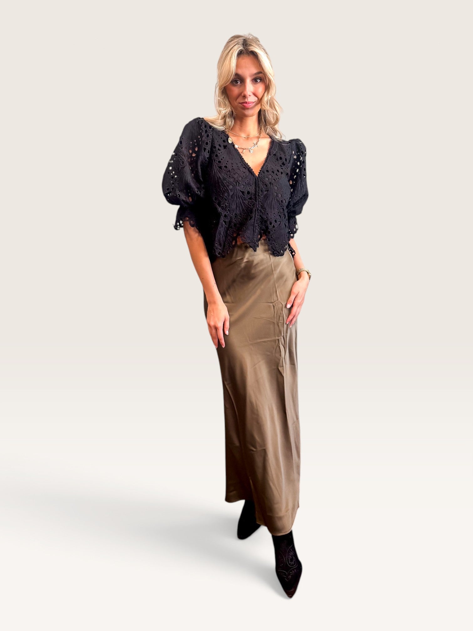 Satin Bias Skirt - Olive