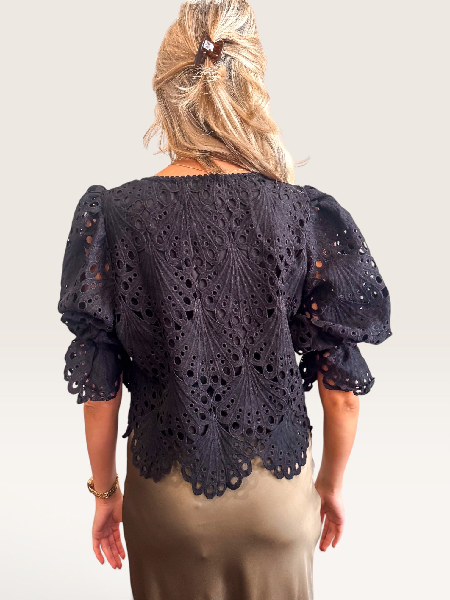 Selena Lace Crop Blouse - Black