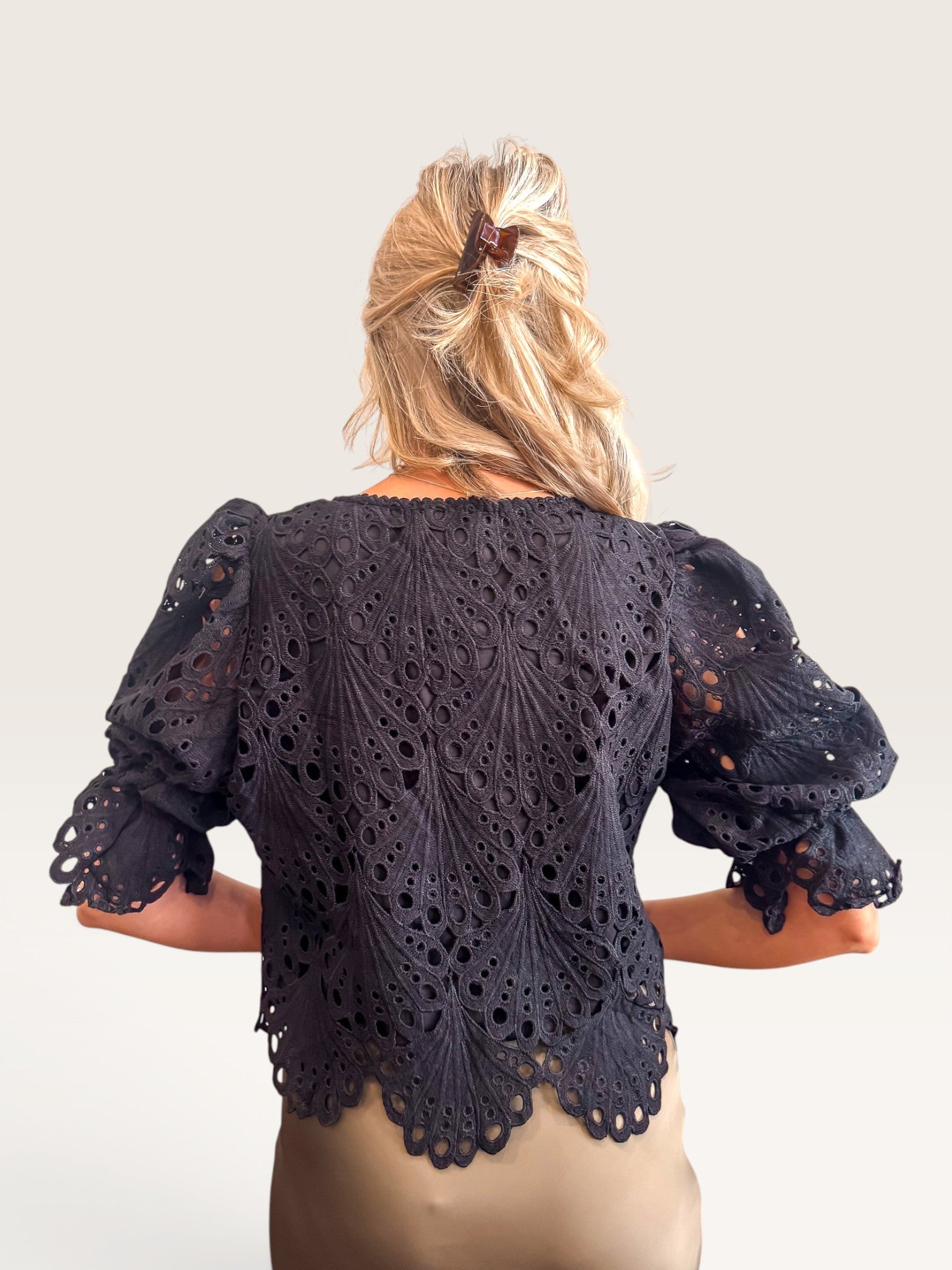 Selena Lace Crop Blouse - Black