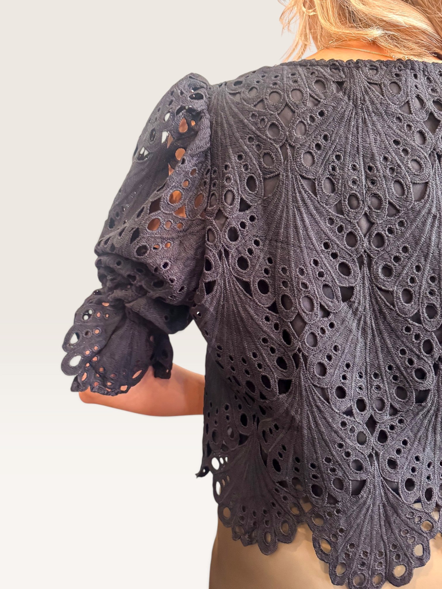 Selena Lace Crop Blouse - Black