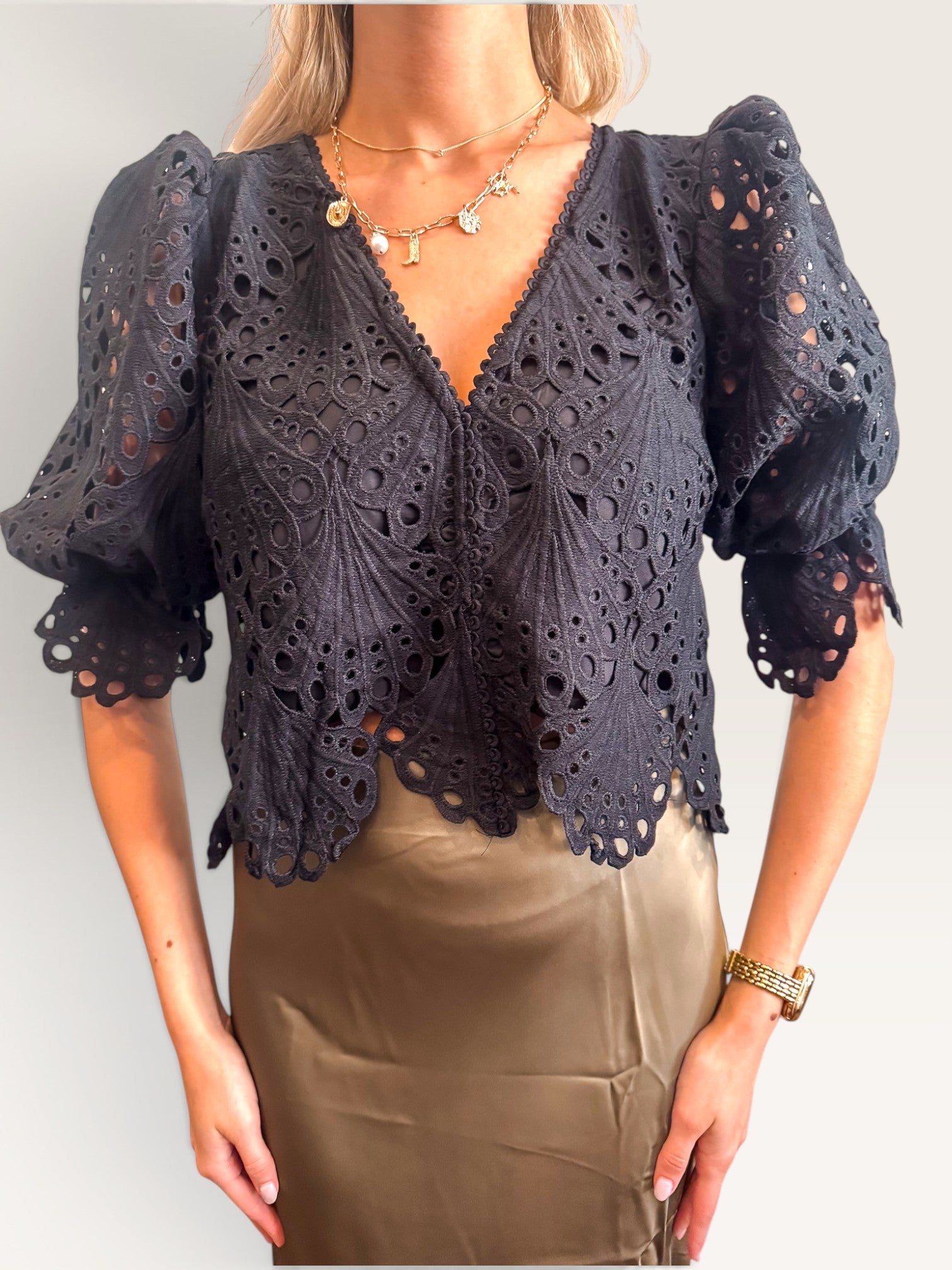 Selena Lace Crop Blouse - Black