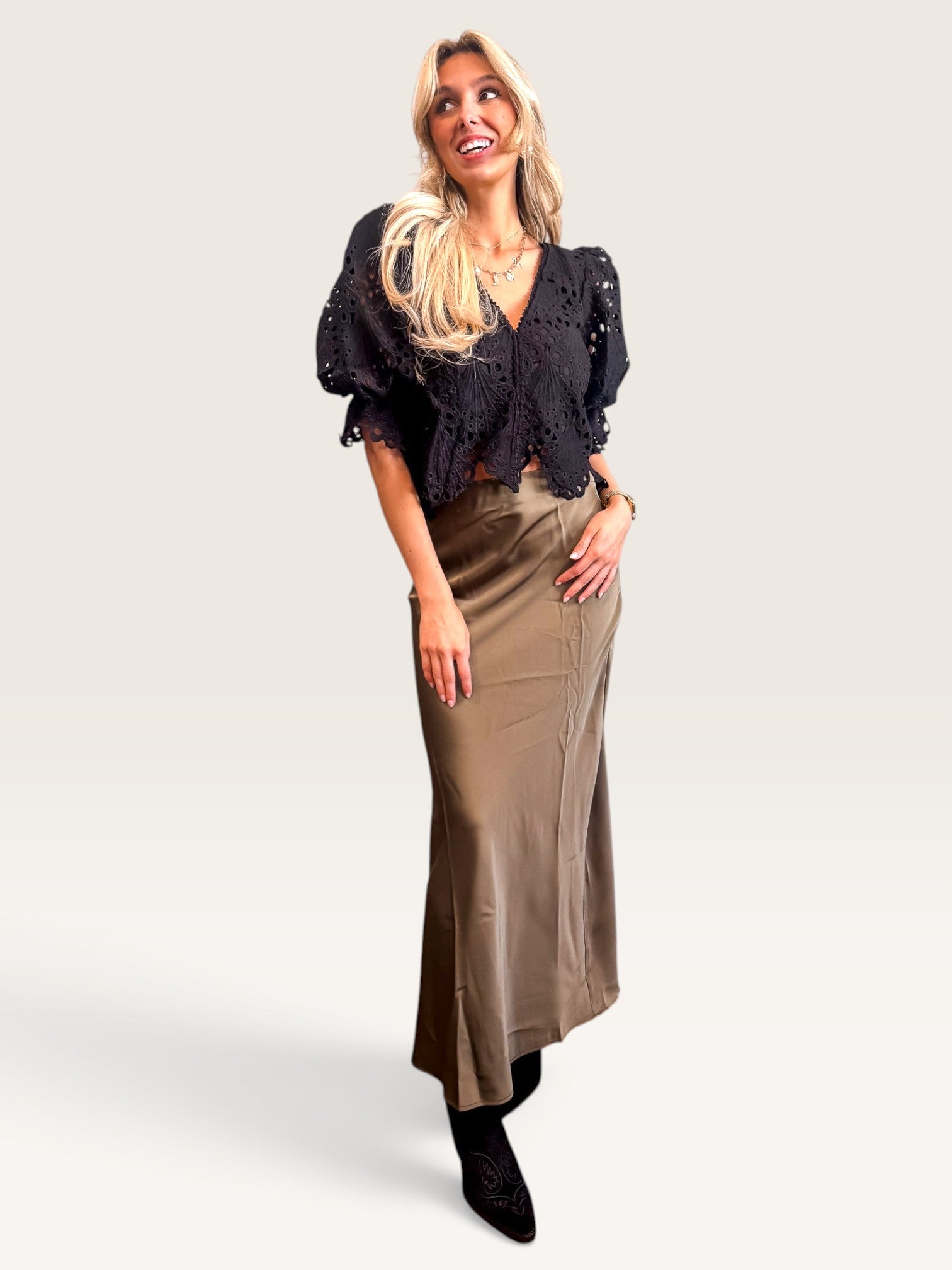 Satin Bias Skirt - Olive