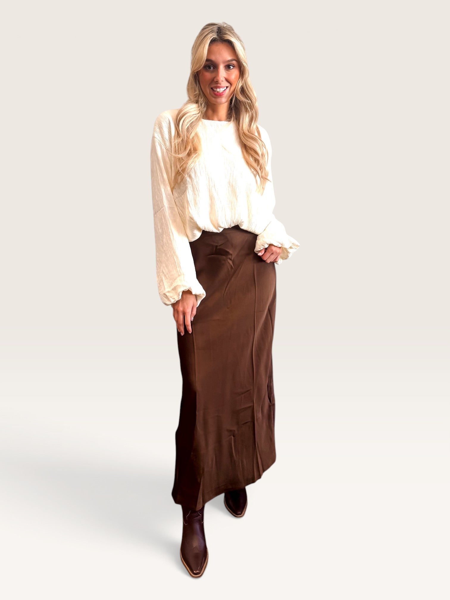 Satin Bias Skirt - Brown