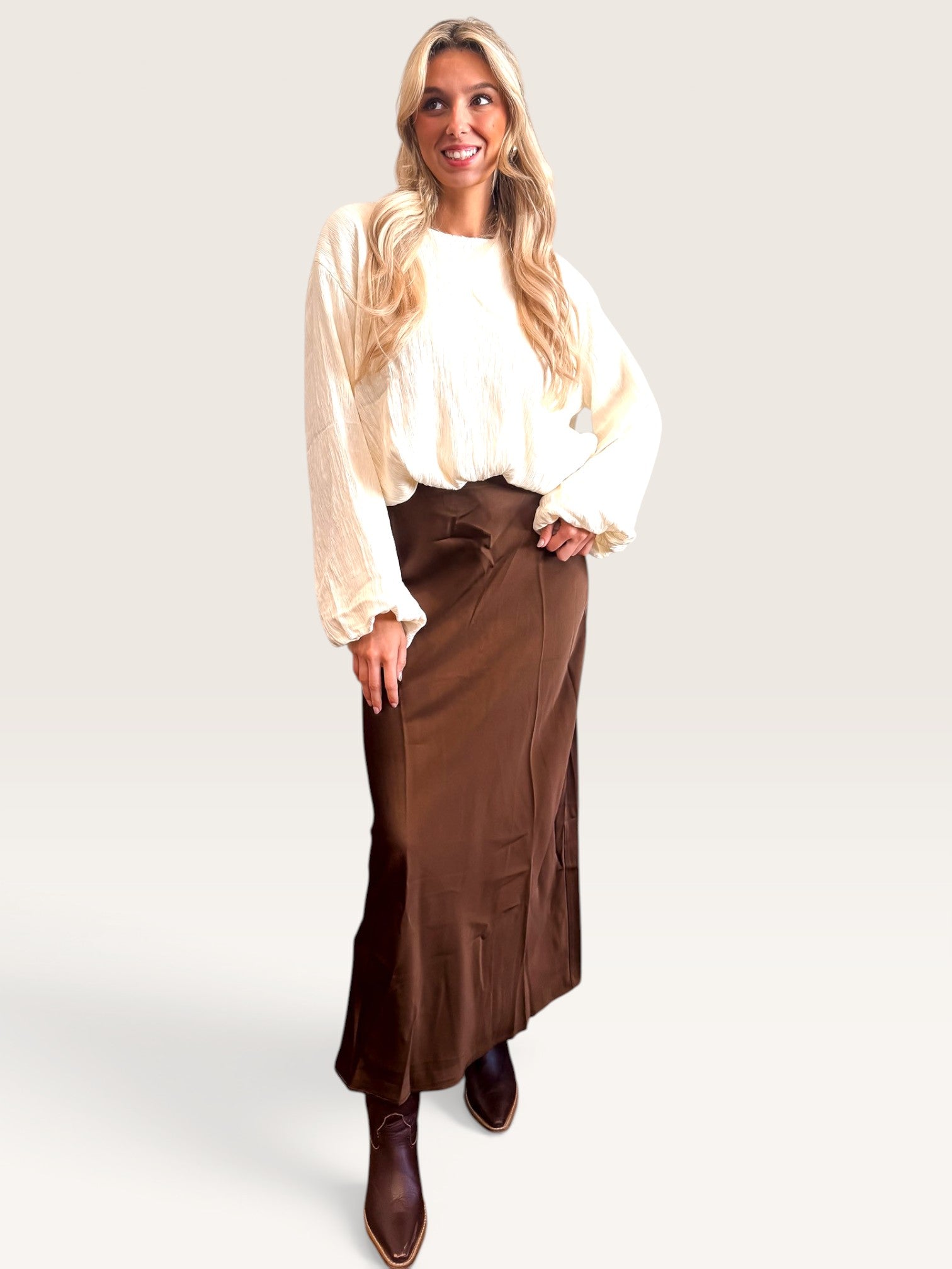 Satin Bias Skirt - Brown