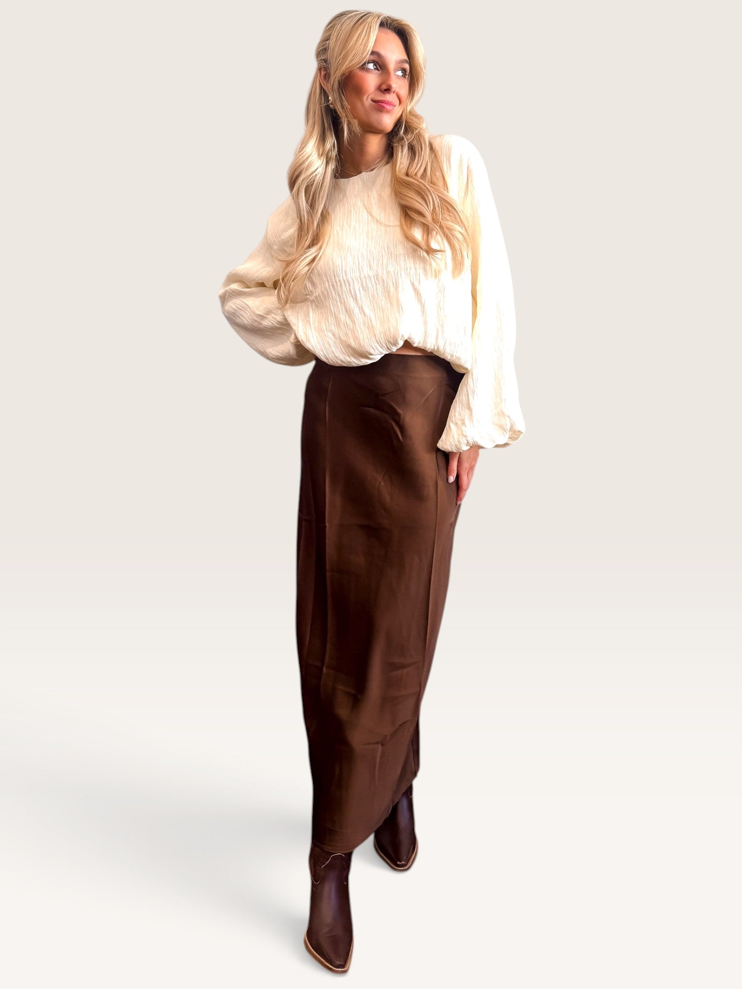 Satin Bias Skirt - Brown