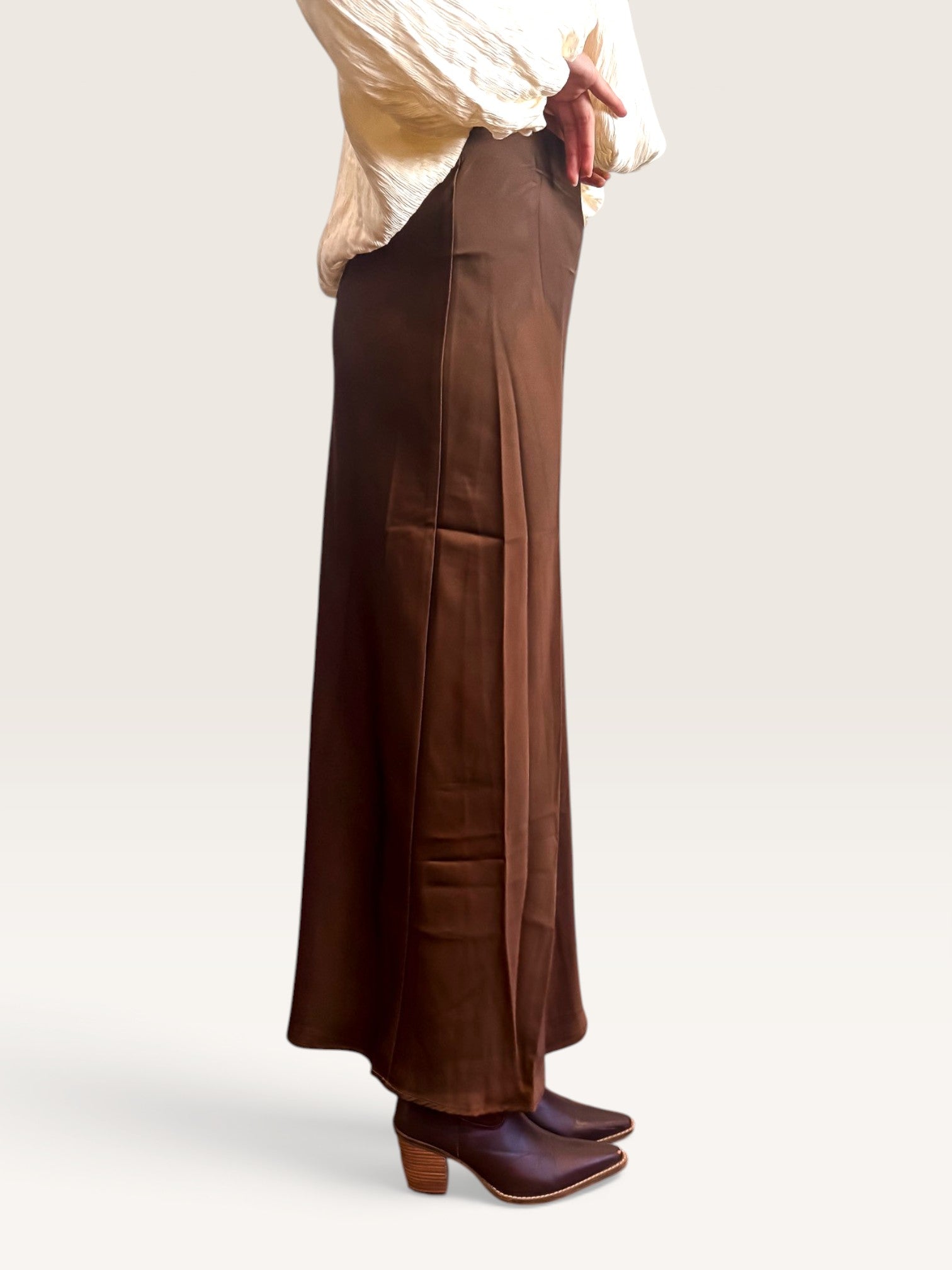Satin Bias Skirt - Brown