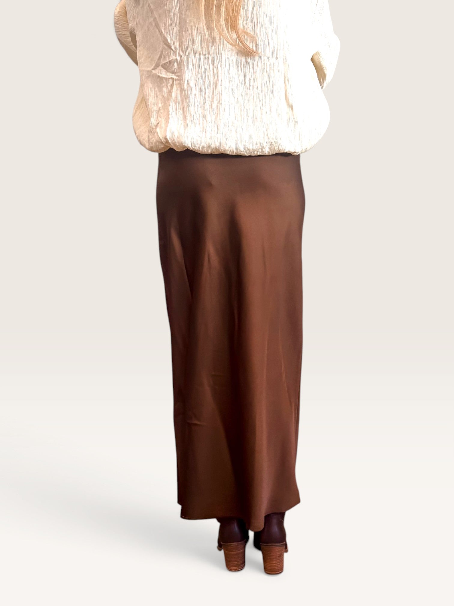 Satin Bias Skirt - Brown
