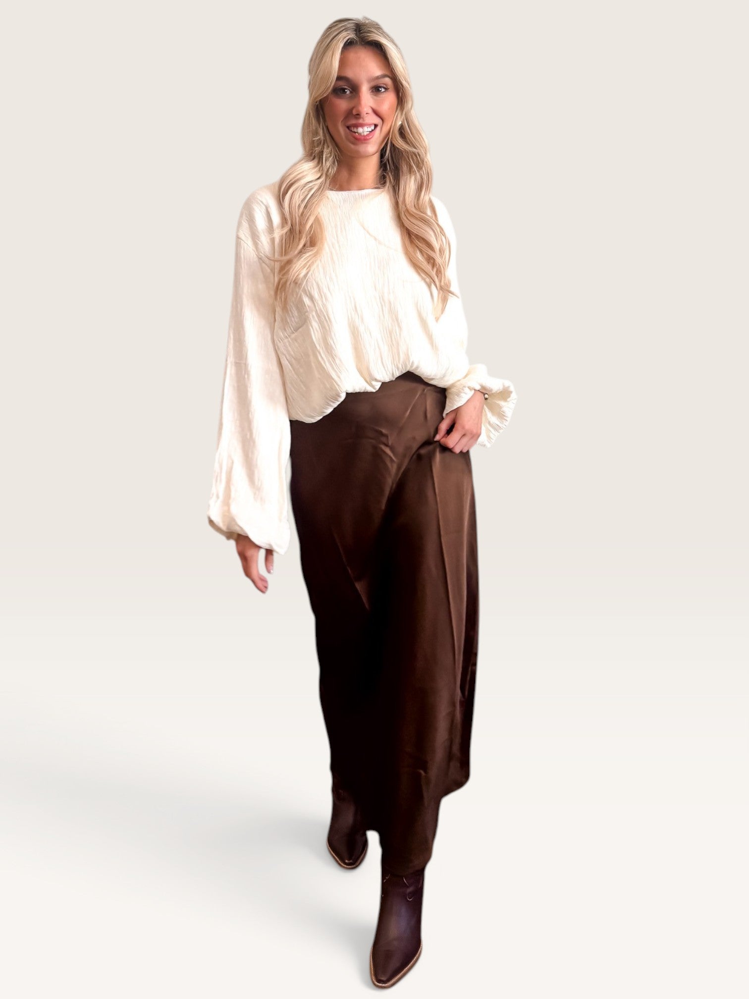 Satin Bias Skirt - Brown