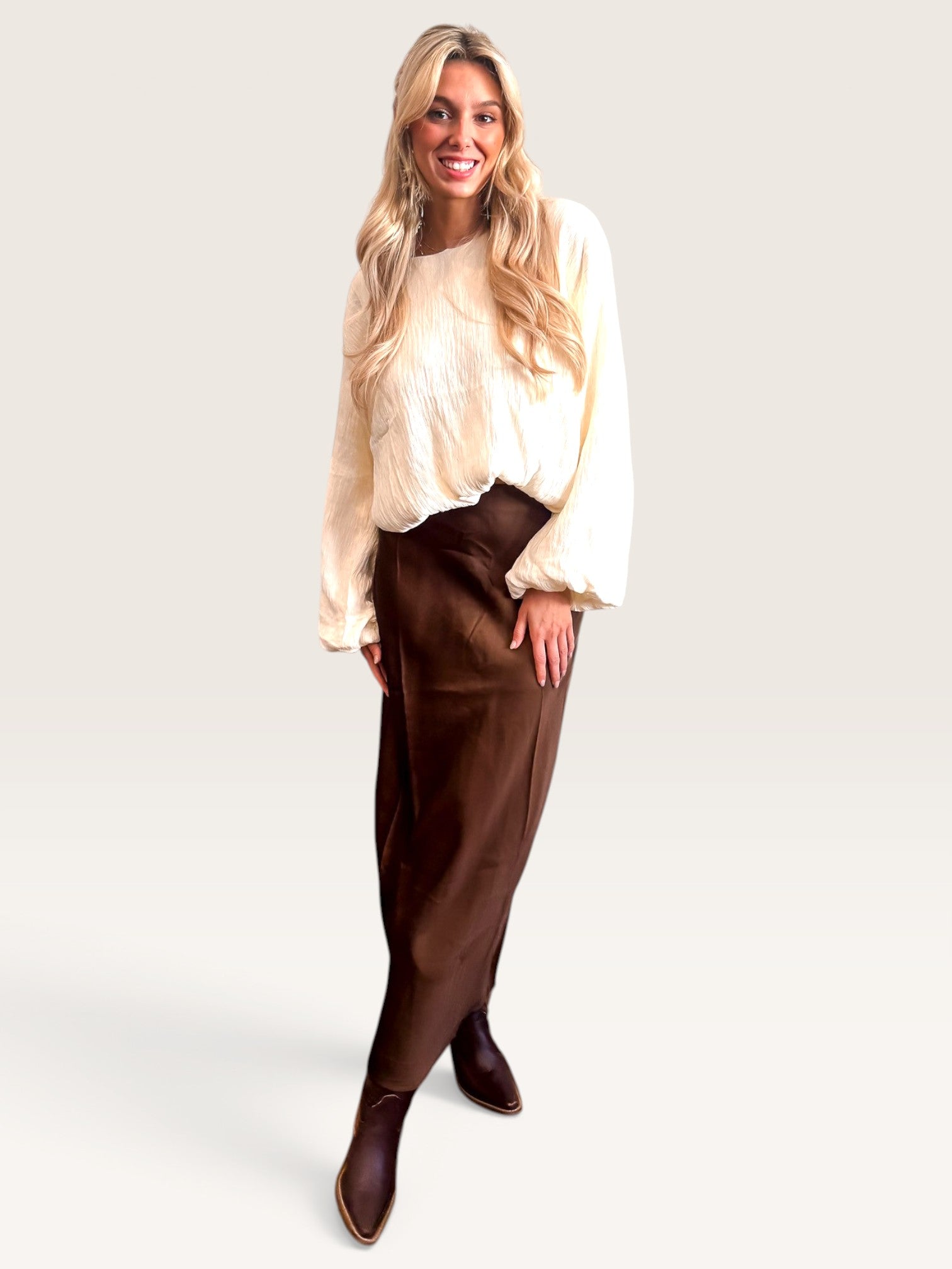 Satin Bias Skirt - Brown