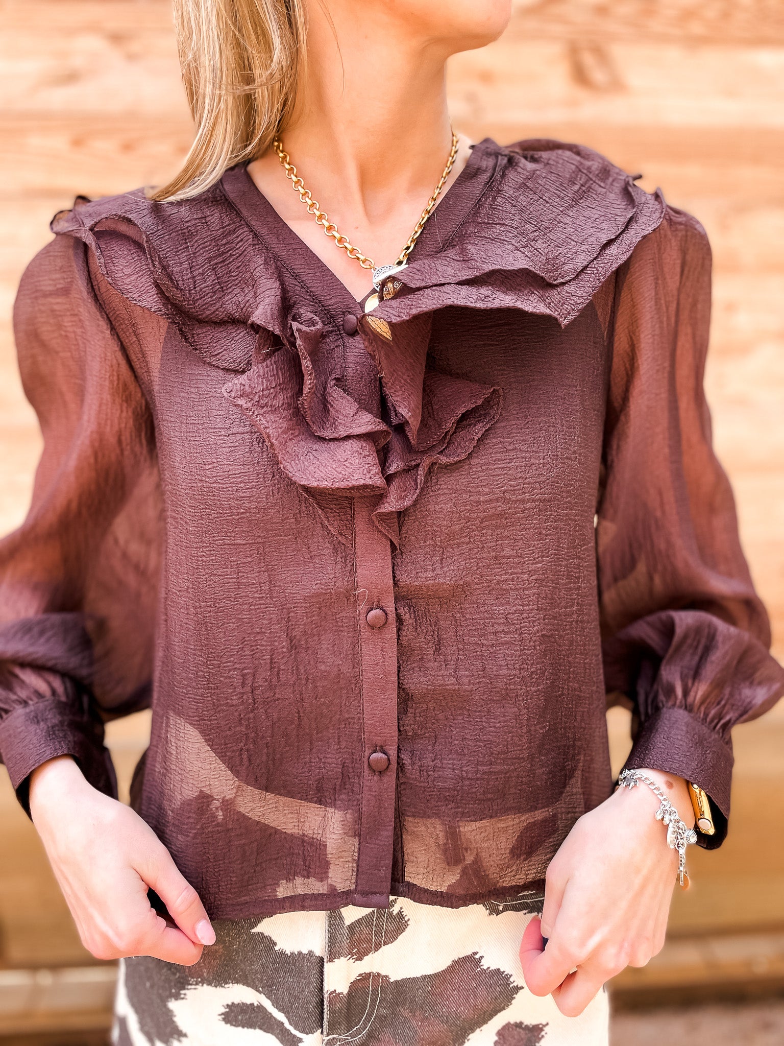 Box Of Chocolates Ruffle Top - Tucker Brown