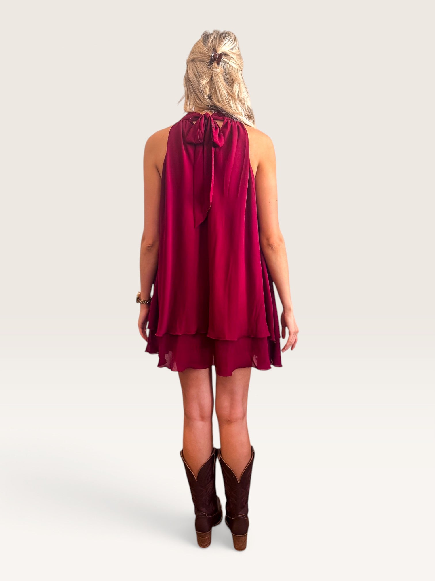 Ruffle Hem Mini Dress - Maroon