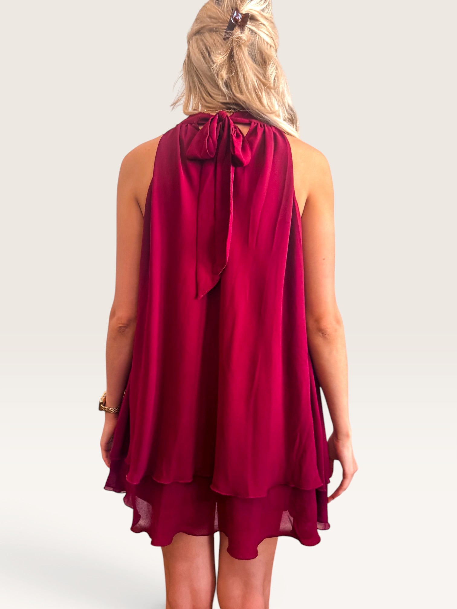 Ruffle Hem Mini Dress - Maroon