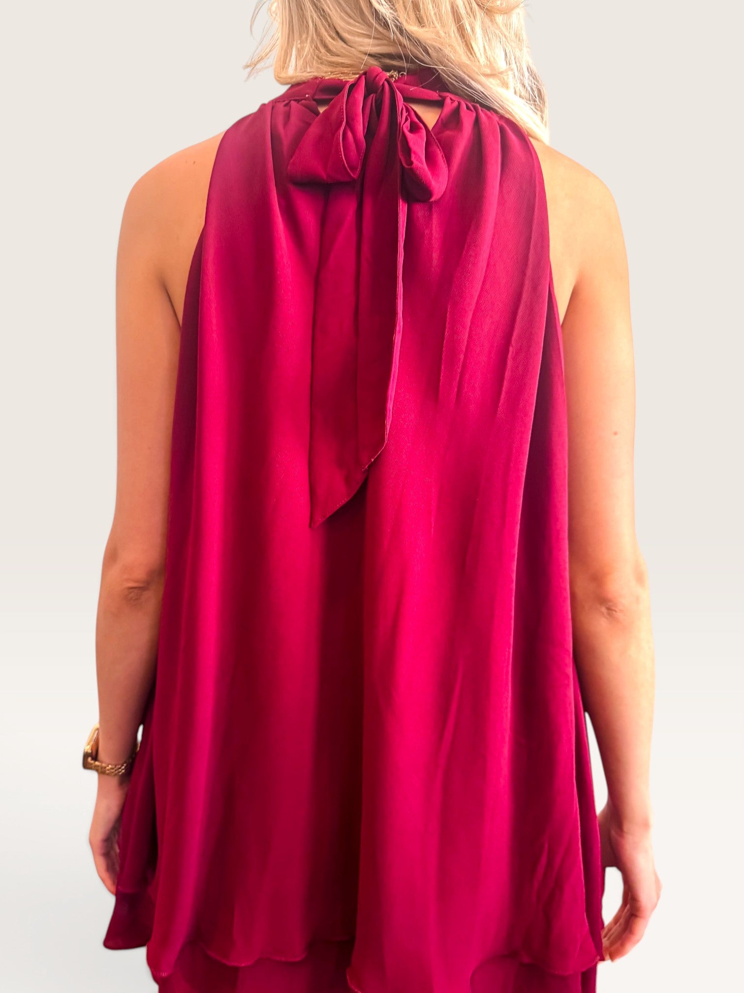 Ruffle Hem Mini Dress - Maroon