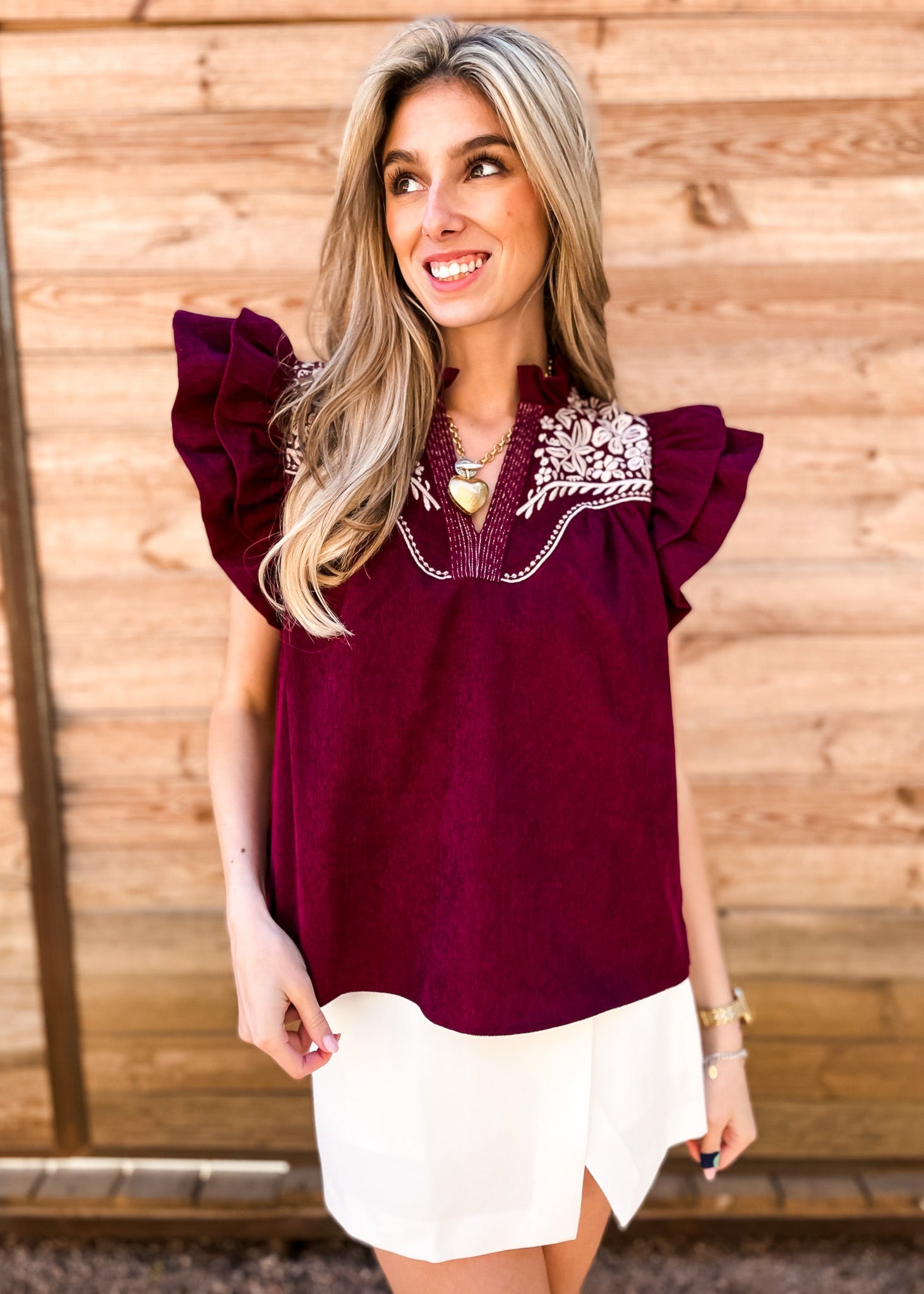 Flutter Sleeve Top - Burgundy