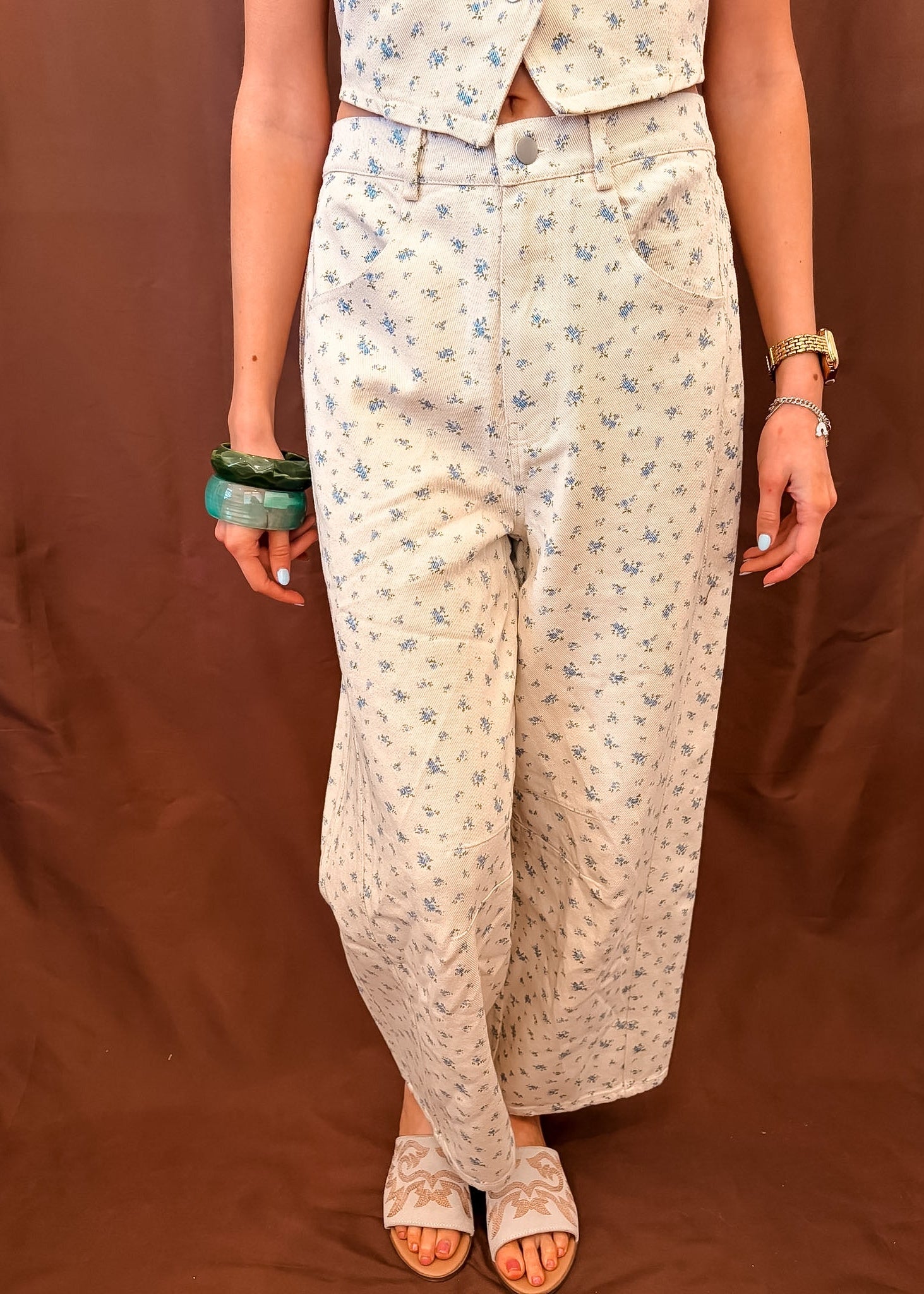 Floral Denim Jean - Blue