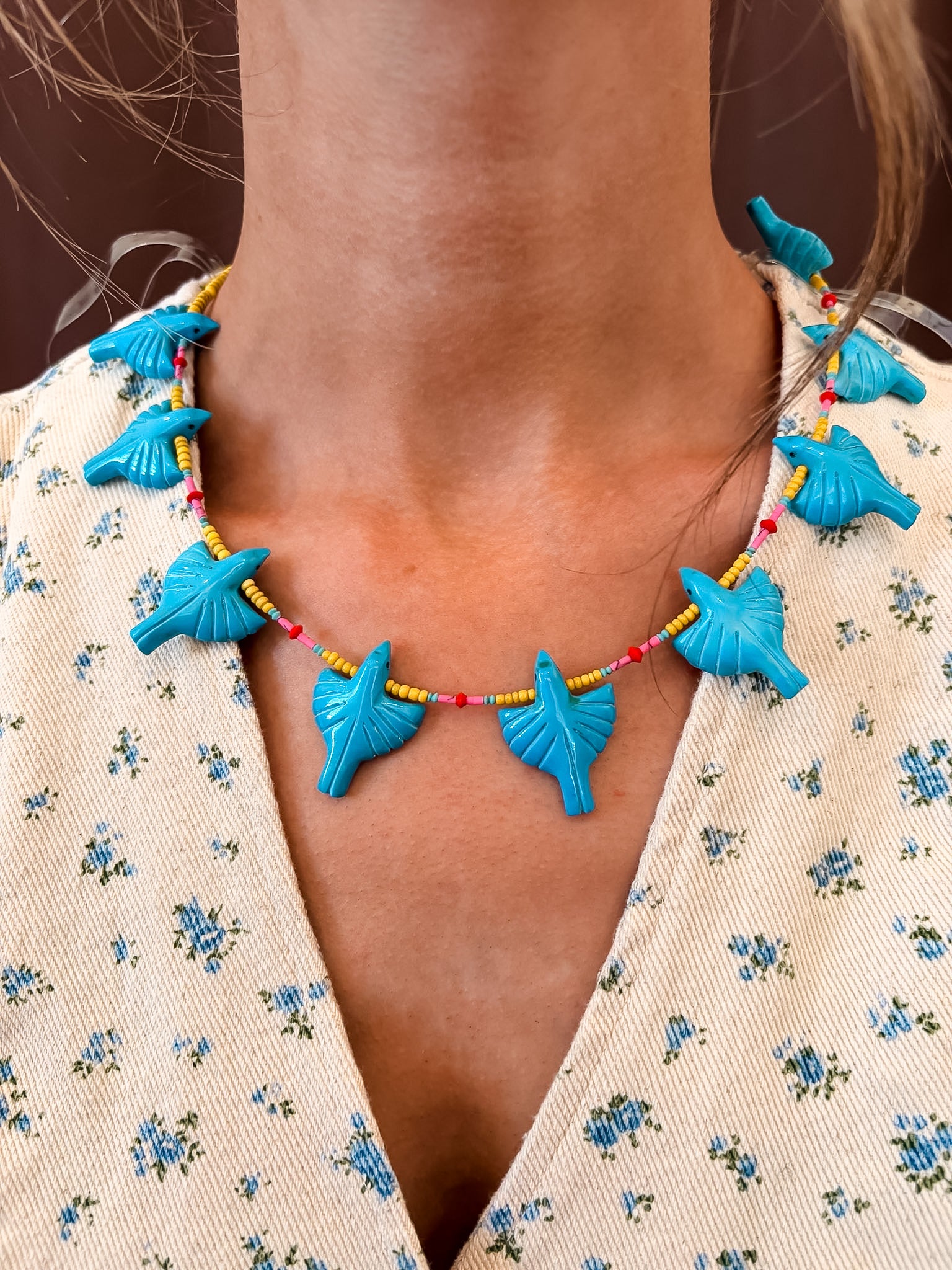 Turquoise Multi Bird Necklace