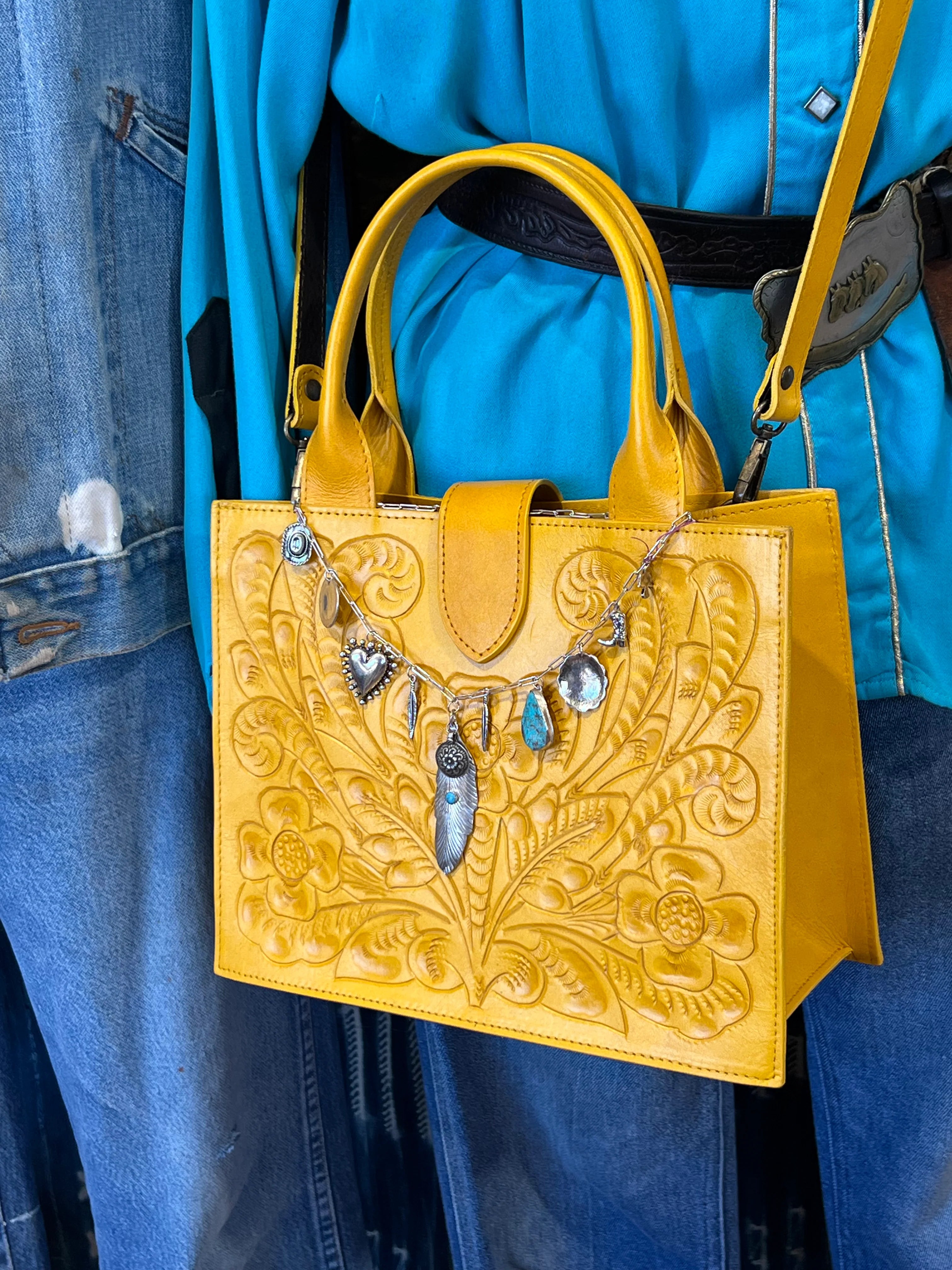 Alice Tooled Leather Handbag - Yellow