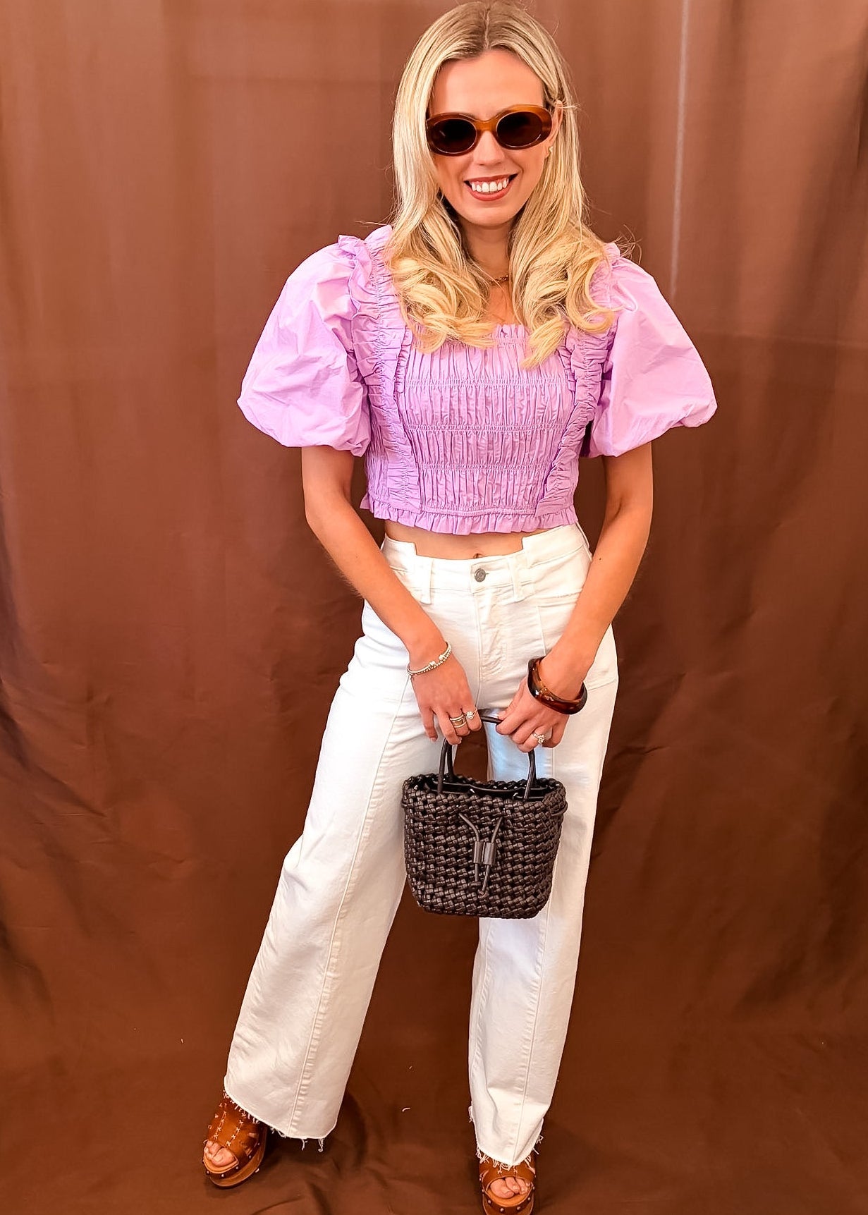 Smocked Puff Sleeve Top - Lilac - Tucker Brown