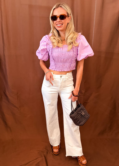 Smocked Puff Sleeve Top - Lilac - Tucker Brown