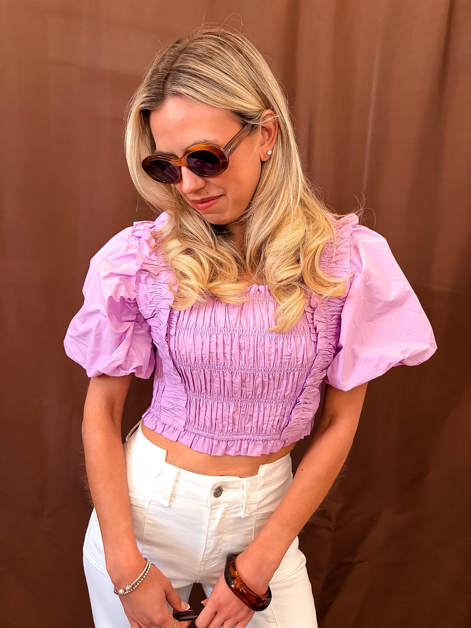Smocked Puff Sleeve Top - Lilac - Tucker Brown