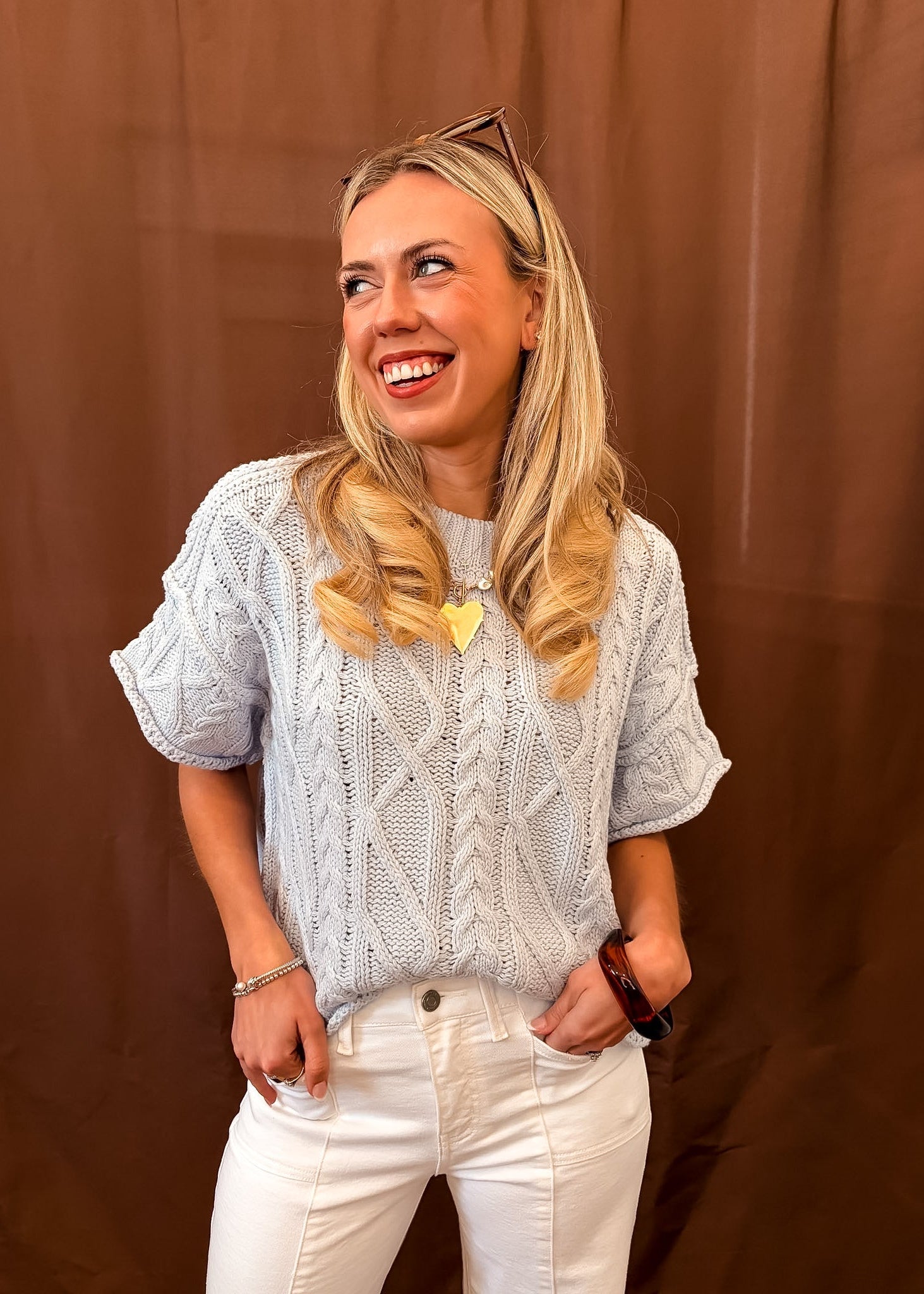 Cable Girl Sweater - Light Blue