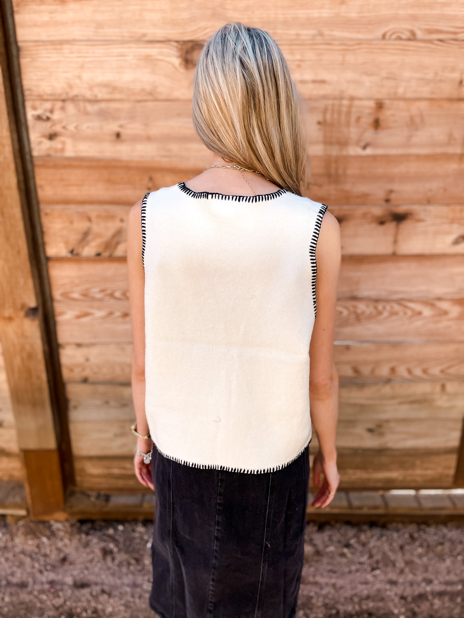 Happy Stitch Western Vest - Ivory - Tucker Brown