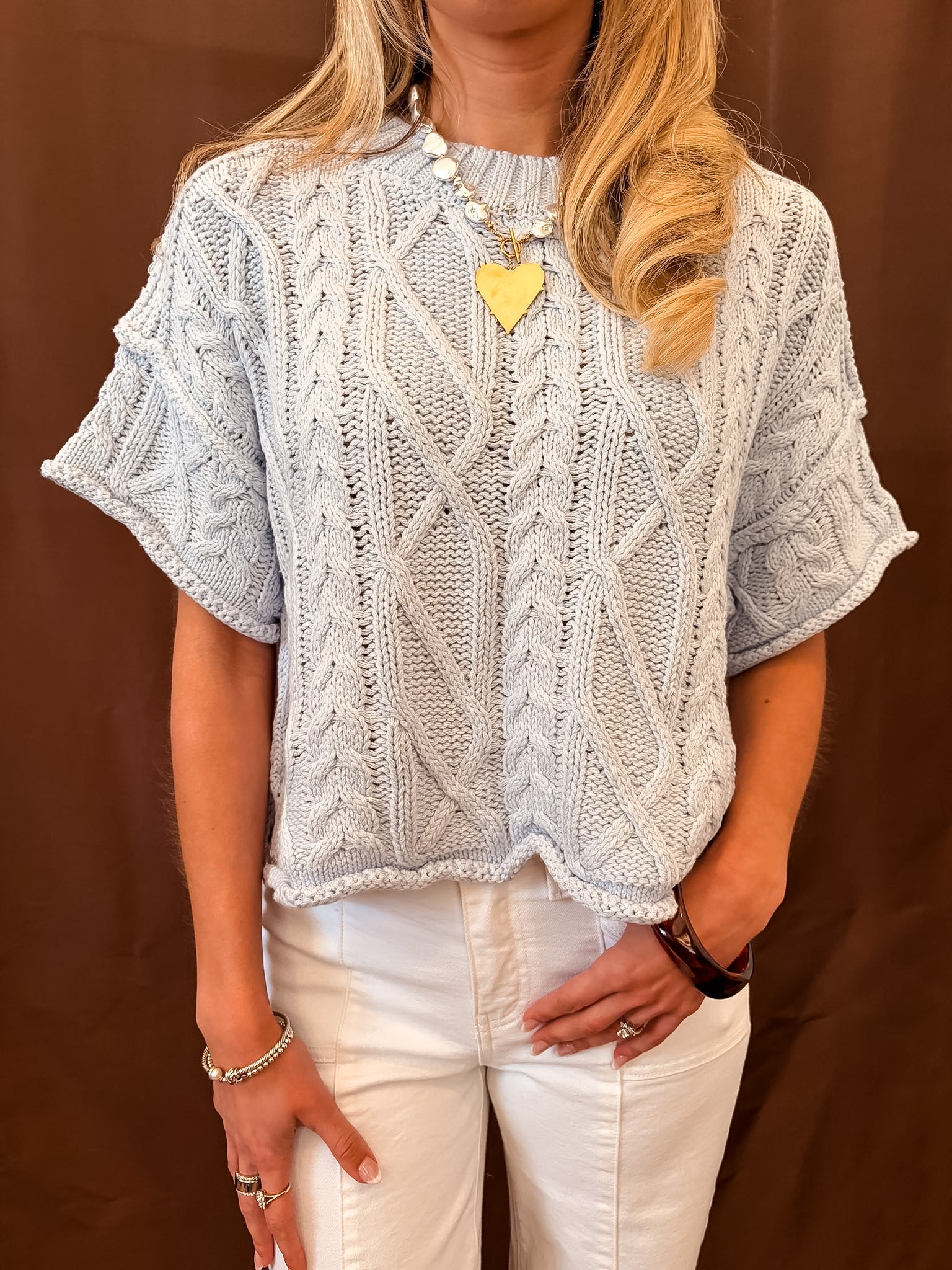 Cable Girl Sweater - Light Blue
