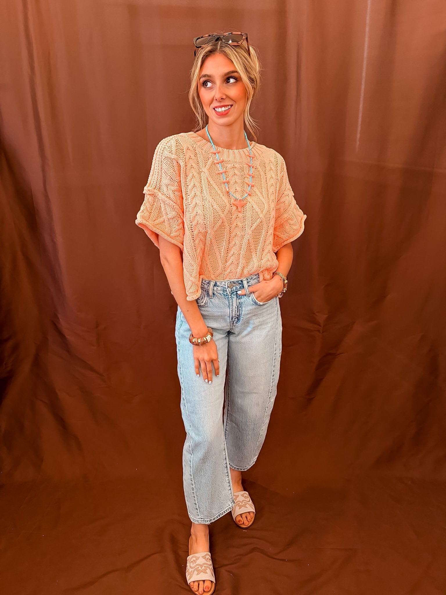 Cable Girl Sweater - Coral
