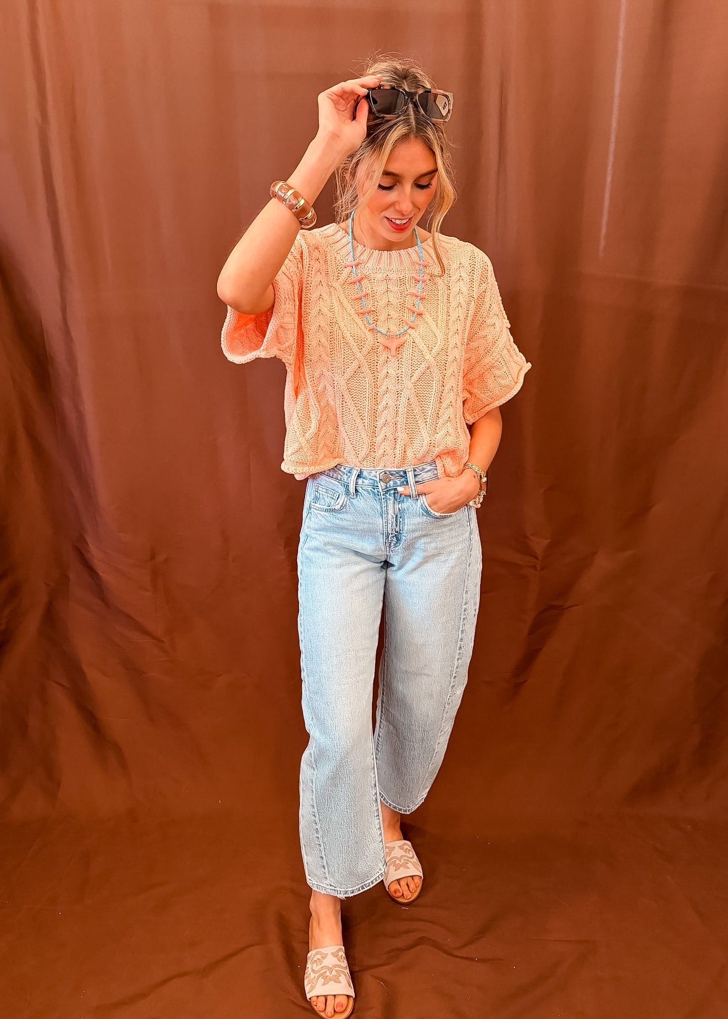 Cable Girl Sweater - Coral