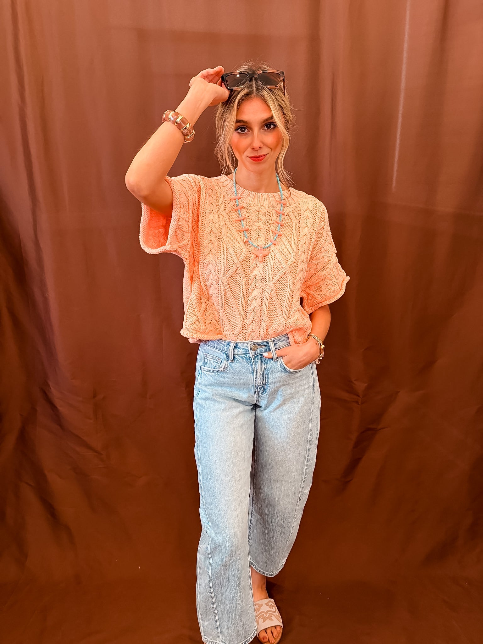 Cable Girl Sweater - Coral