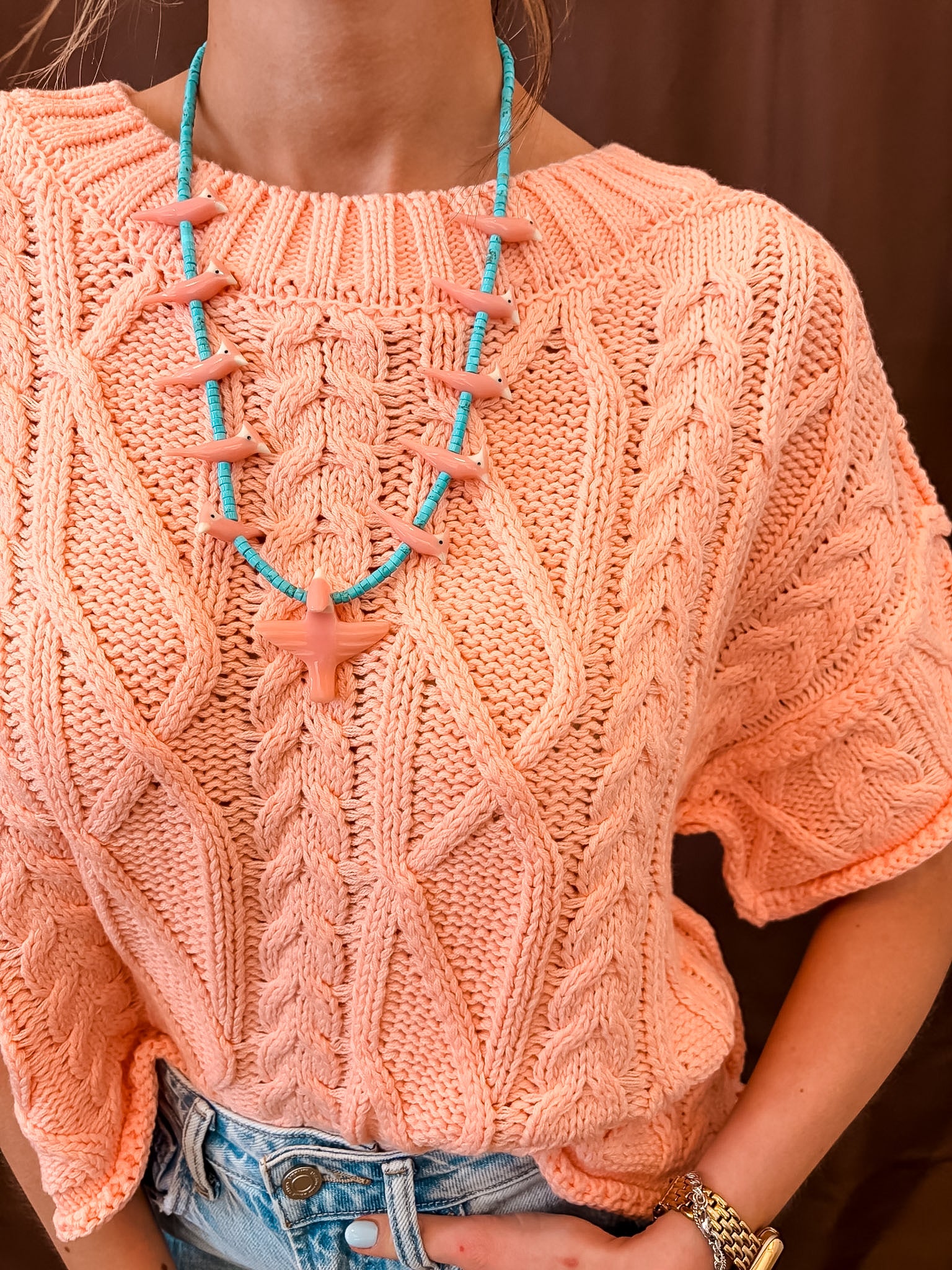 Cable Girl Sweater - Coral