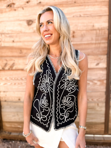 Happy Stitch Western Vest - Black - Tucker Brown