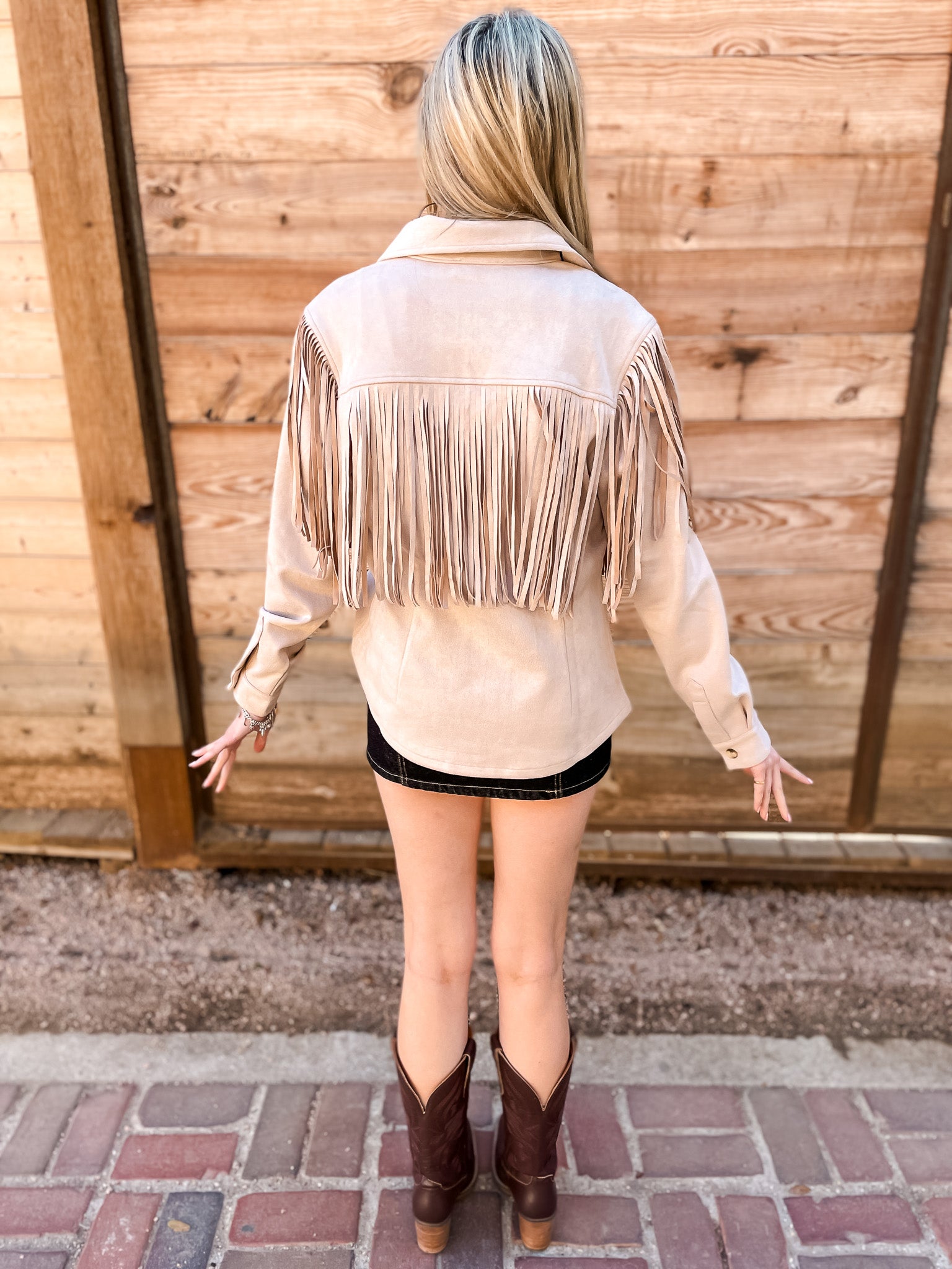 Faux Suede Fringe Shirt - Taupe - Tucker Brown