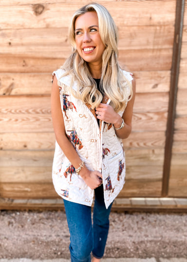 Branded Bronco Quilted Vest - Tucker Brown