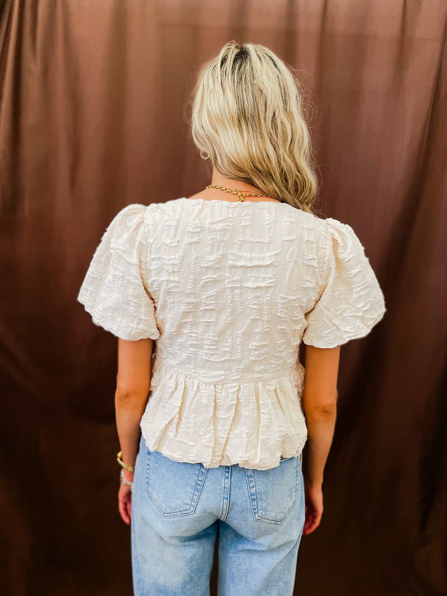 Three Bows In A Row Top - Ivory - Tucker Brown