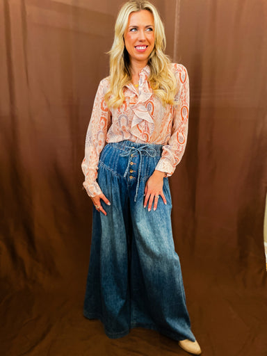 *Lucky Cowgirl Ruffle Chiffon Blouse - Tucker Brown