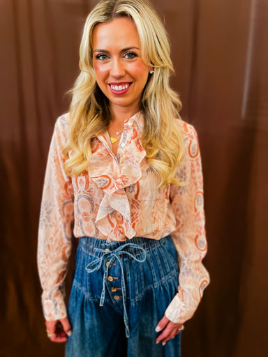 *Lucky Cowgirl Ruffle Chiffon Blouse - Tucker Brown