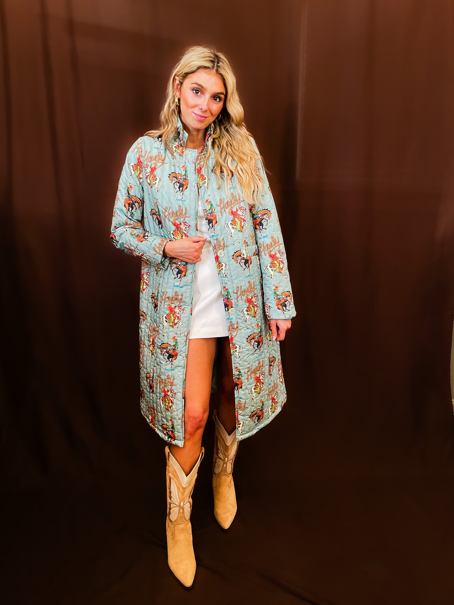 Howdy Long Quilted Jacket - Tucker Brown