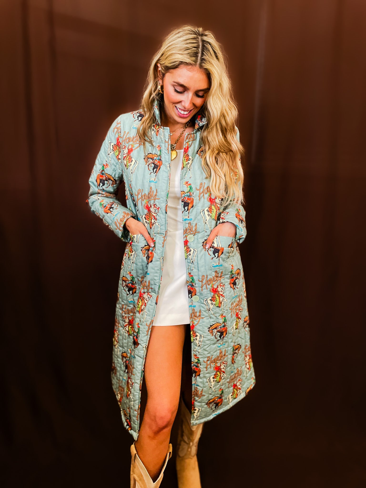 Howdy Long Quilted Jacket - Tucker Brown