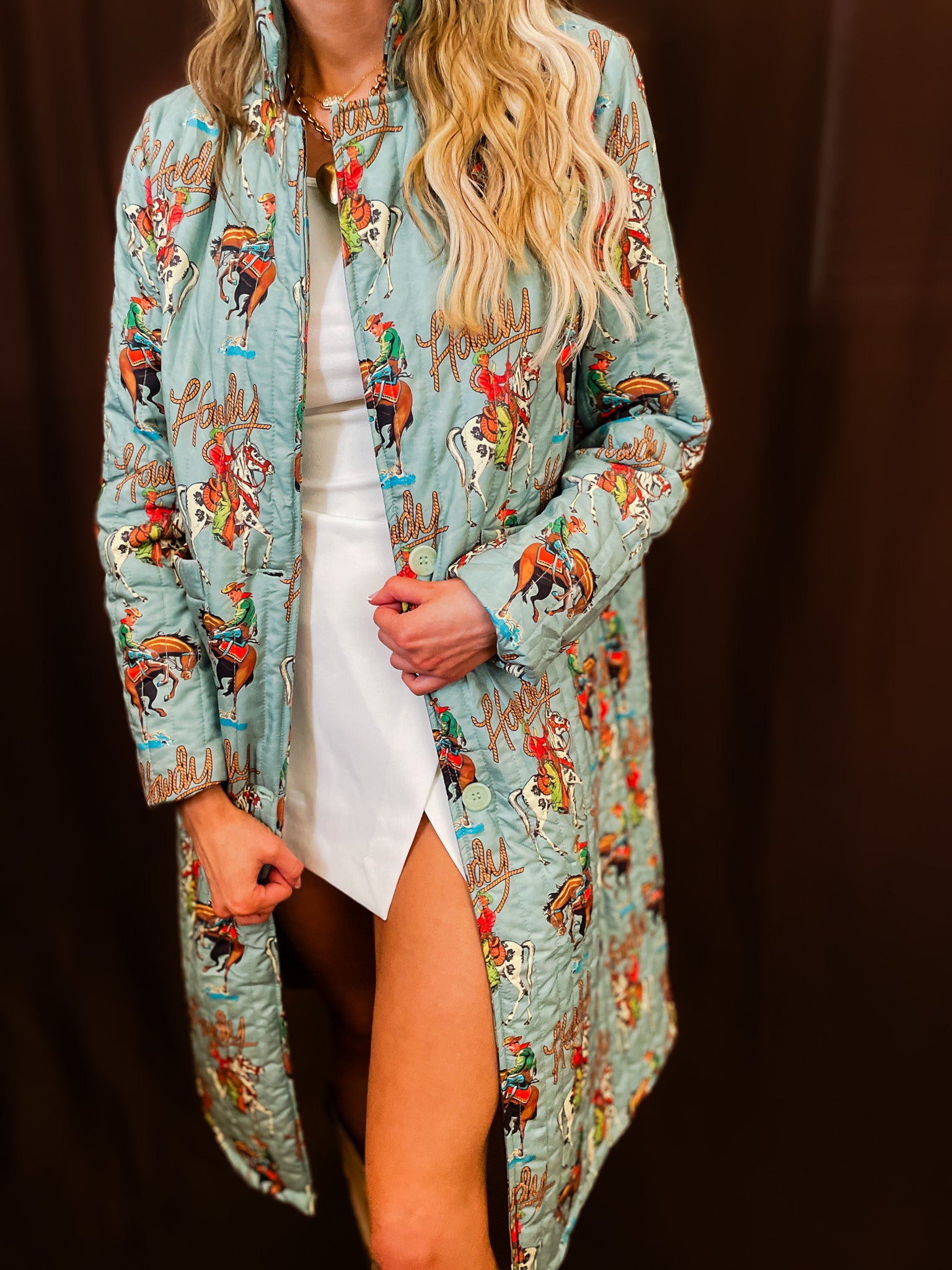 Howdy Long Quilted Jacket - Tucker Brown