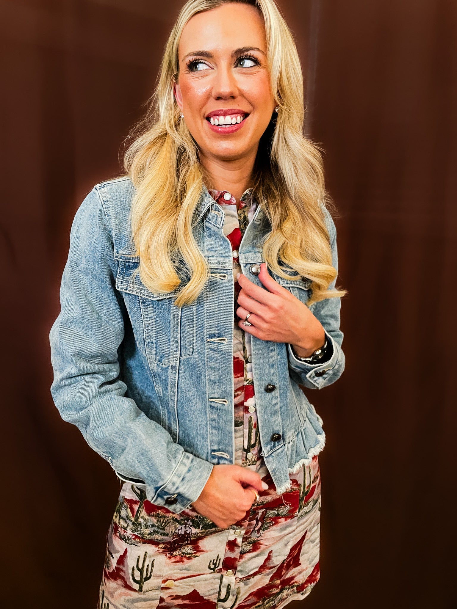 Ruffle Me Up Denim Jacket - Tucker Brown