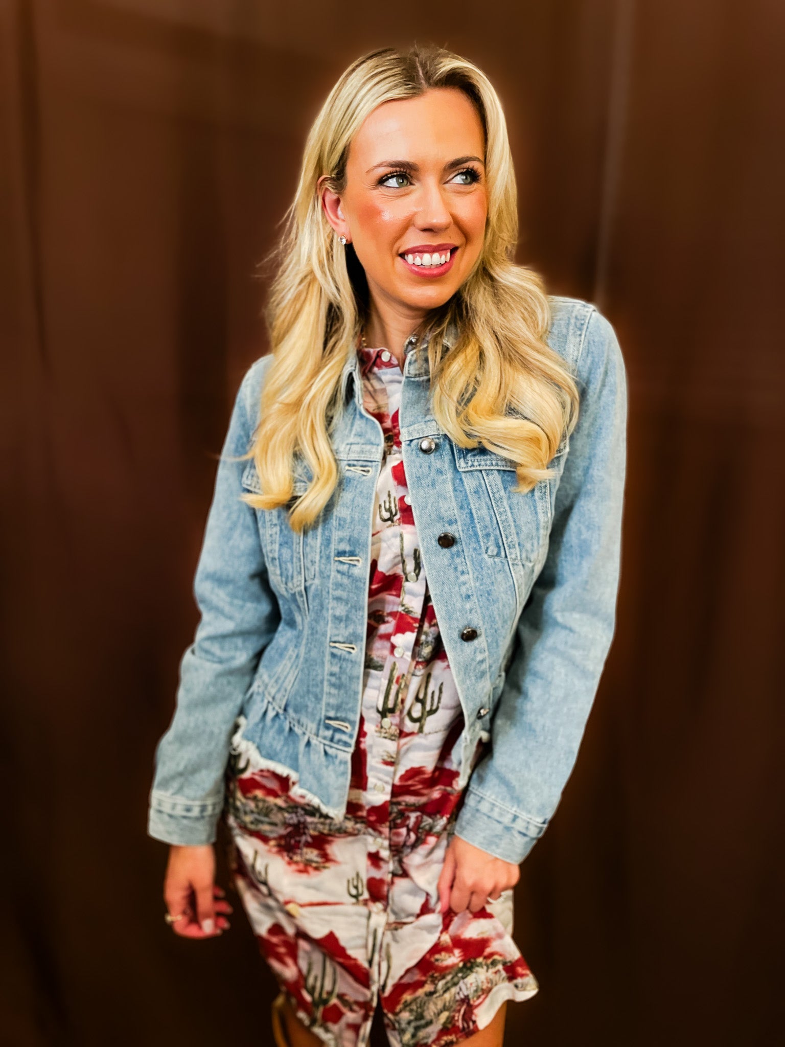 Ruffle Me Up Denim Jacket - Tucker Brown