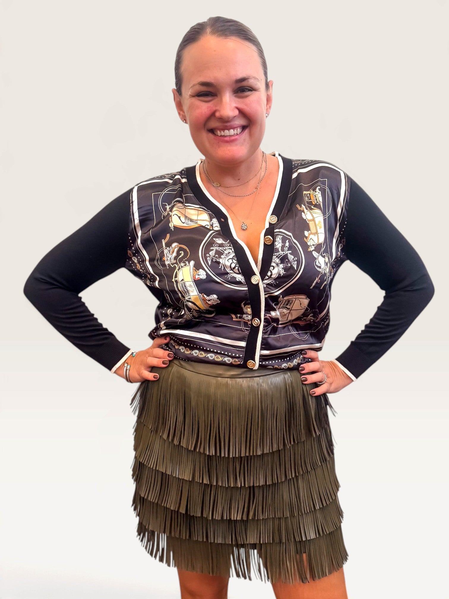 Leather Fringe Skirt - Olive