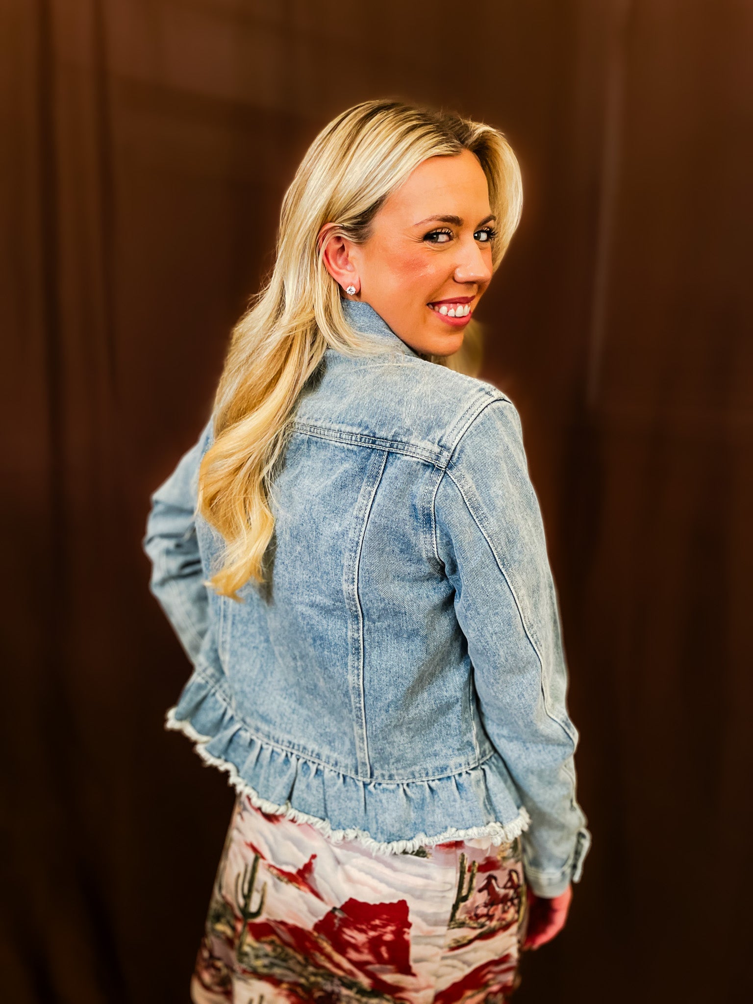 Ruffle Me Up Denim Jacket - Tucker Brown