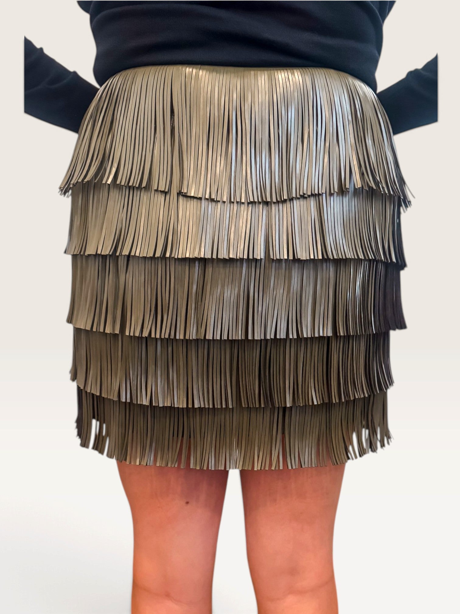 Leather Fringe Skirt - Olive