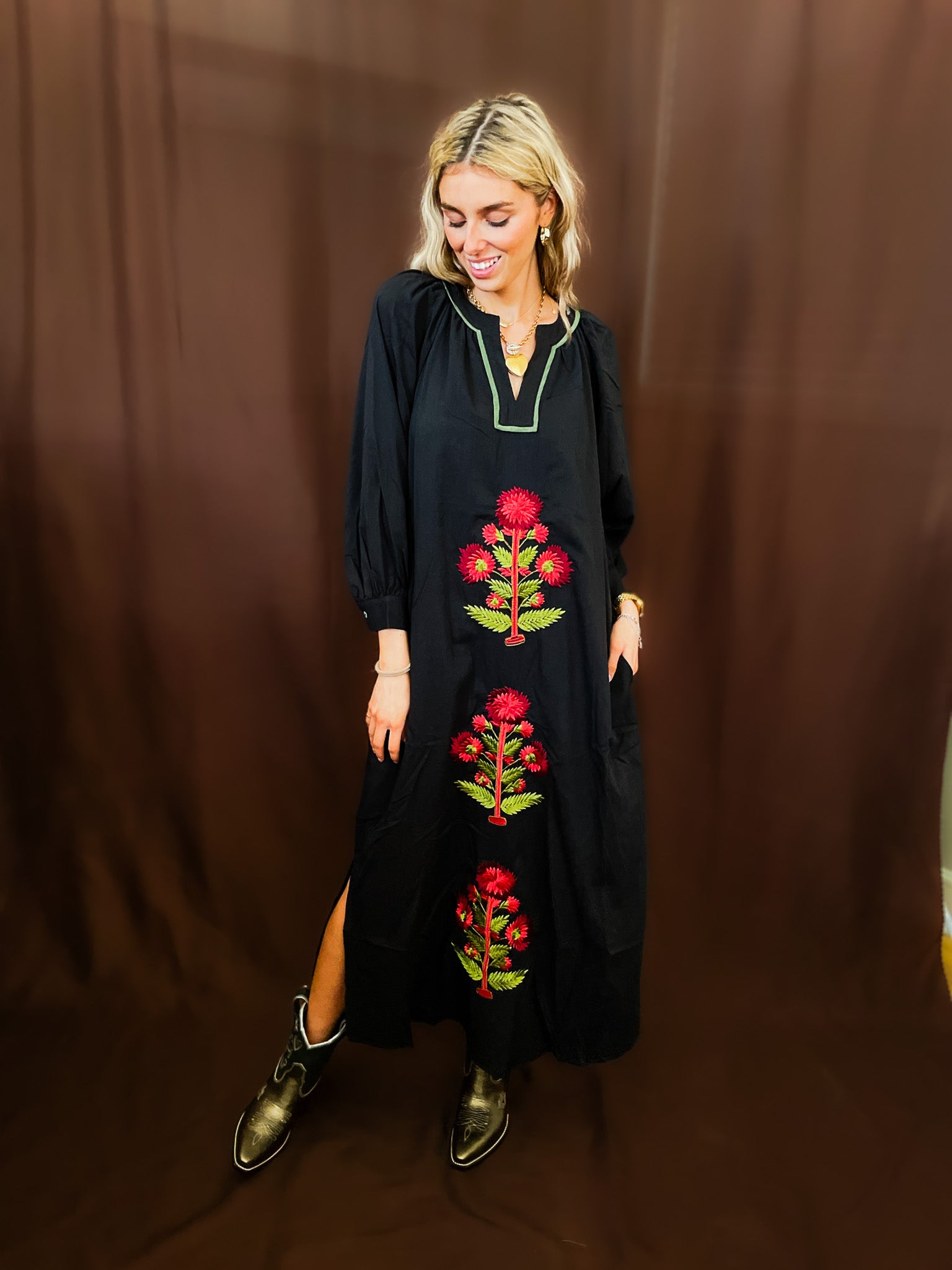 Black Out Floral Dress - Tucker Brown