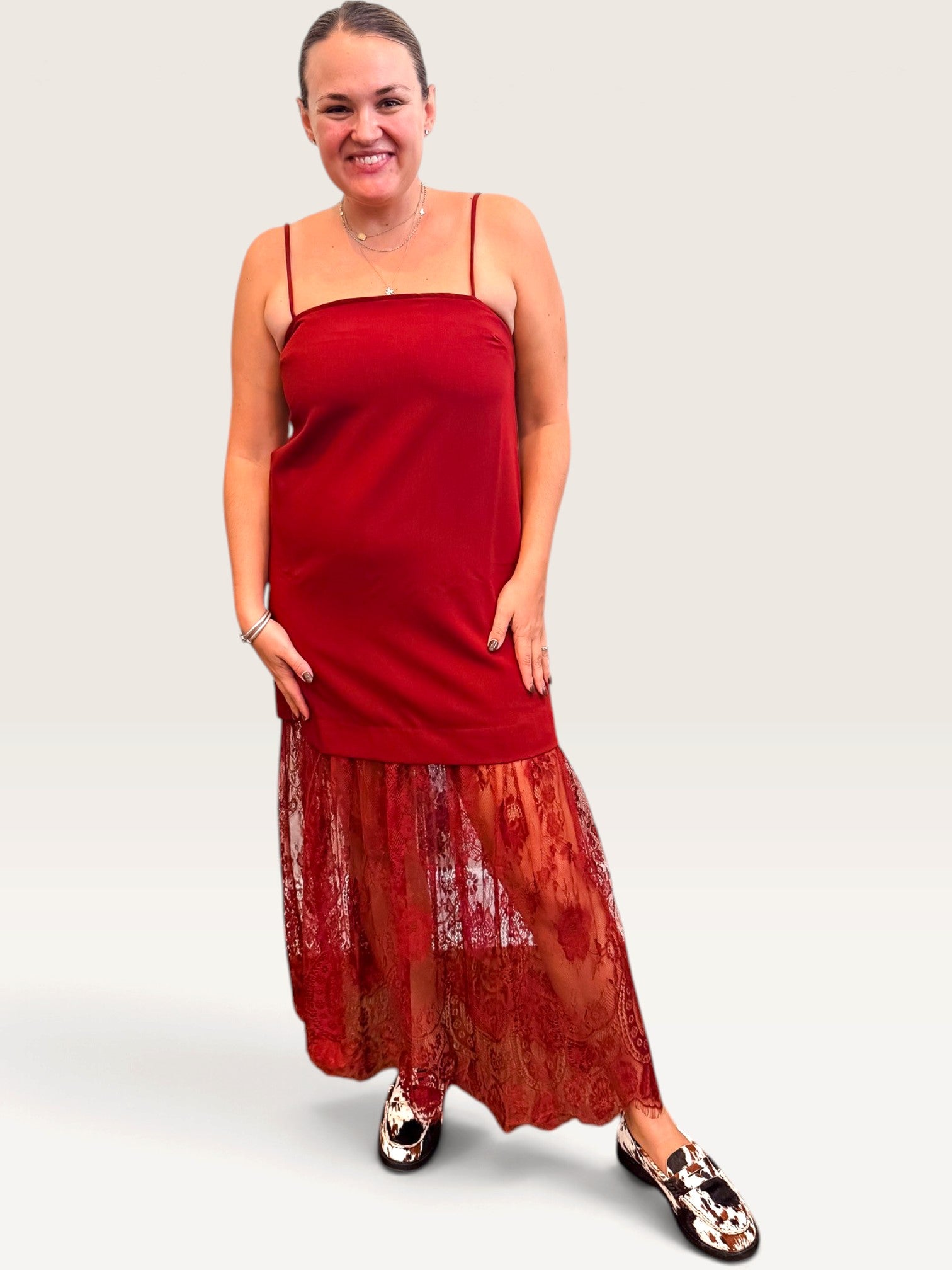 Lace Skirt Dress - Burgundy