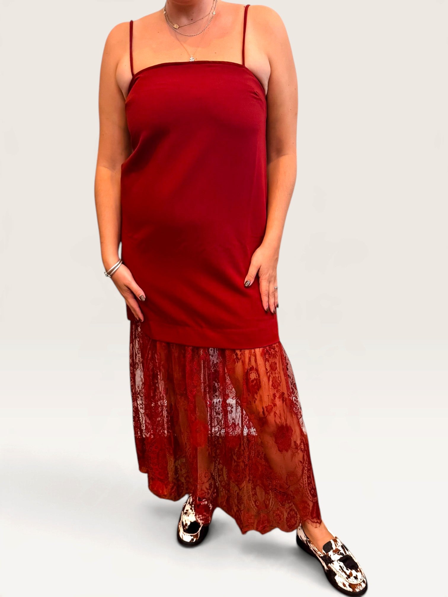 Lace Skirt Dress - Burgundy